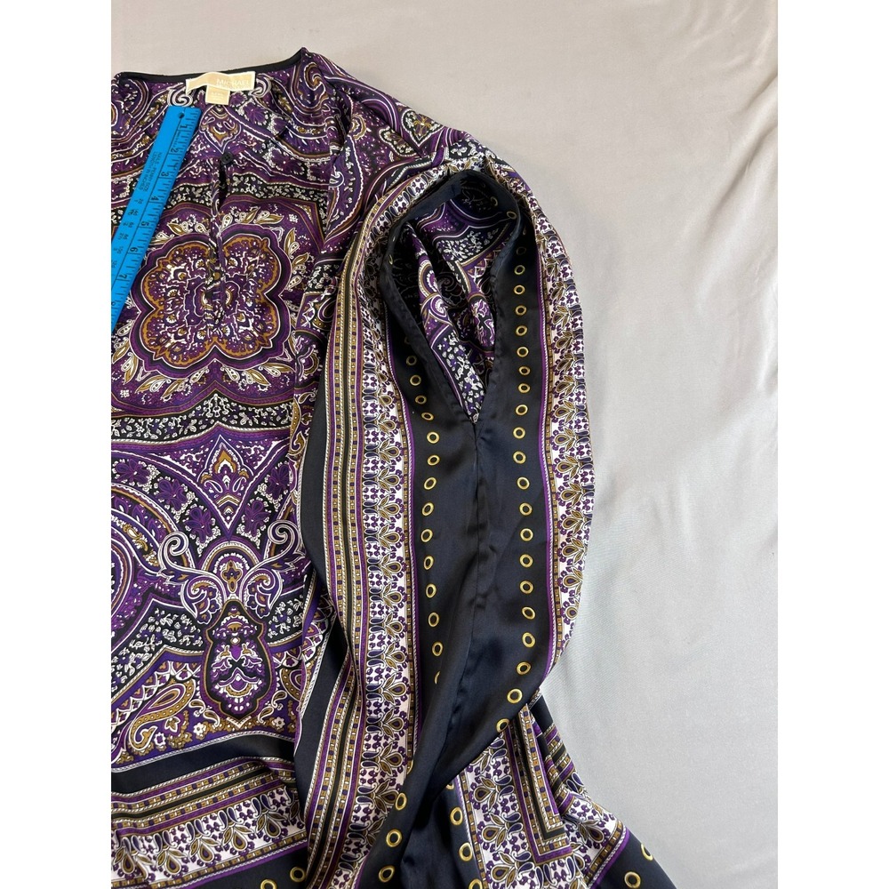Michael Kors Womens Top XL Purple Paisley Boho Poncho Blouse Flowy Relaxed - Picture 8 of 8